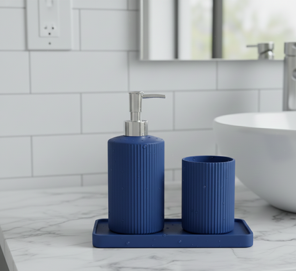 Bathroom Set with Soap Dispenser and Storage Container