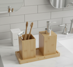 Bathroom Set with Bamboo Soap Dispenser and Storage Container