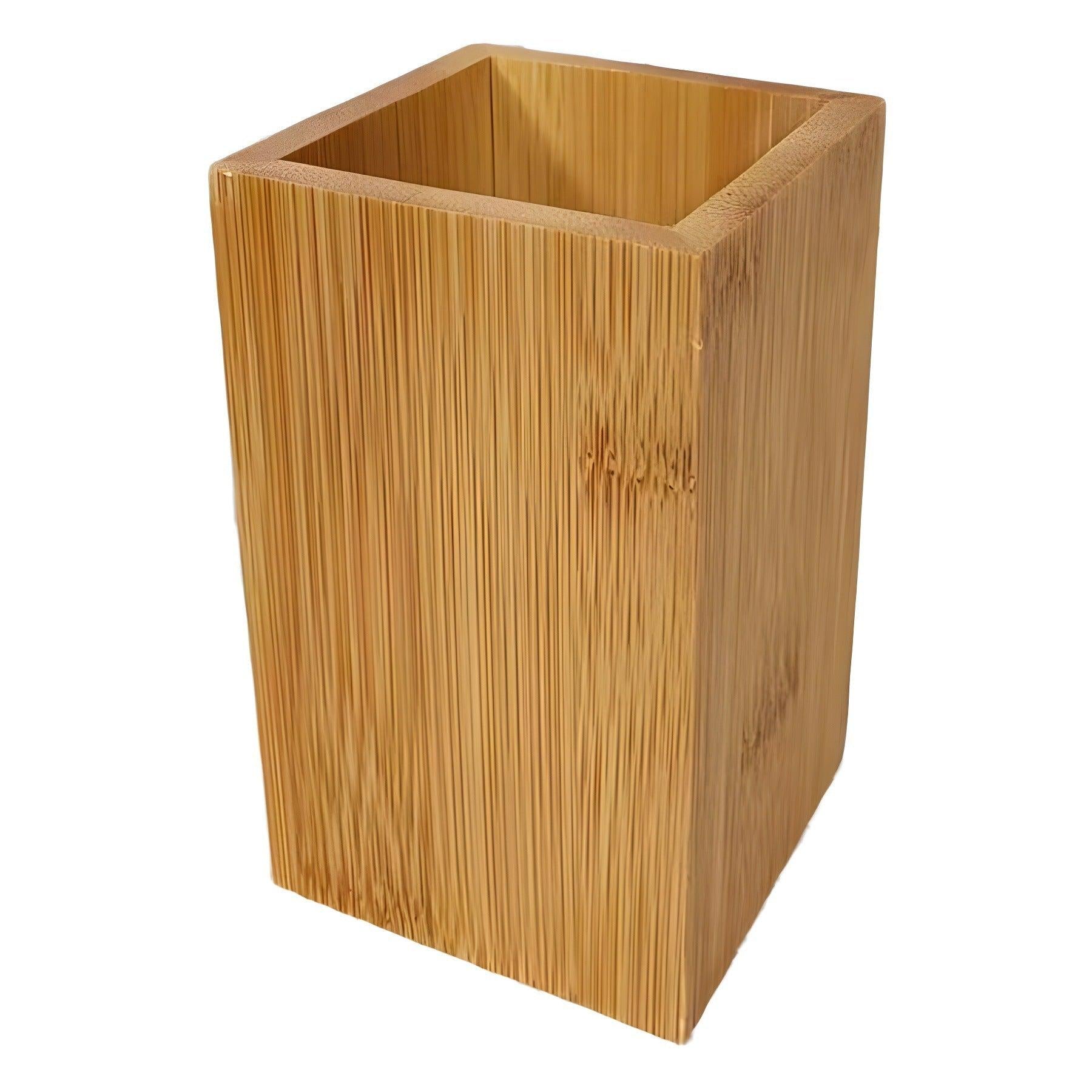 Bathroom Set with Bamboo Soap Dispenser and Storage Container