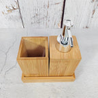 Bathroom Set with Bamboo Soap Dispenser and Storage Container